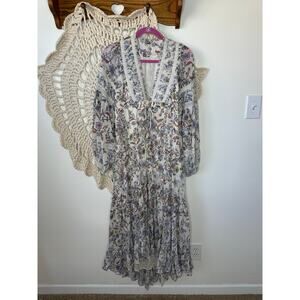 Free People Cassis Floral Printed Chiffon Maxi Dress Size XS